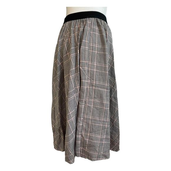 A New Day Tartan Plaid Flannel Midi Circle Skirt Pink Gray Knit Pull-On XS - Picture 1 of 8